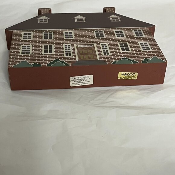 1988 Vintage Enesco Wood Block Painted House Shelf Sitter Brick Chimney - Picture 5 of 6